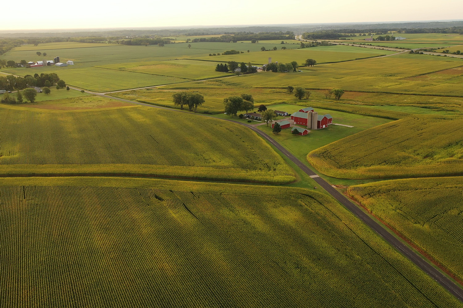 aerial photo of agriculture fields and farms