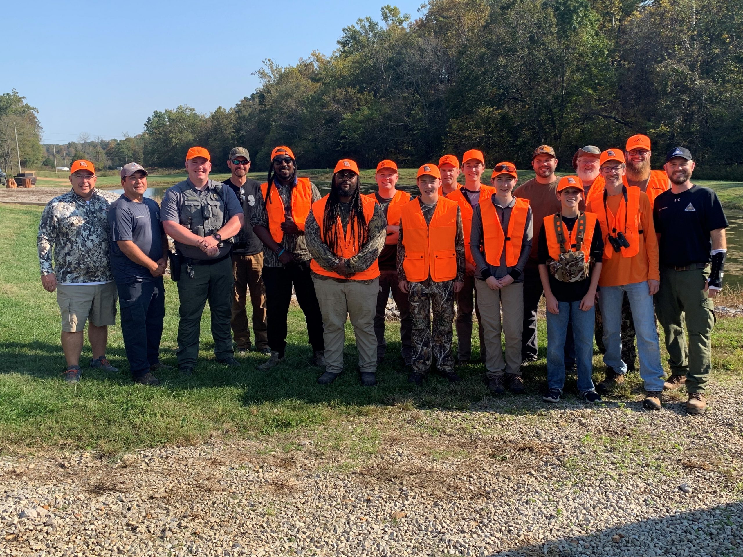 A group of hunters and mentors gather as part of the Misouri Governor's Hunt.