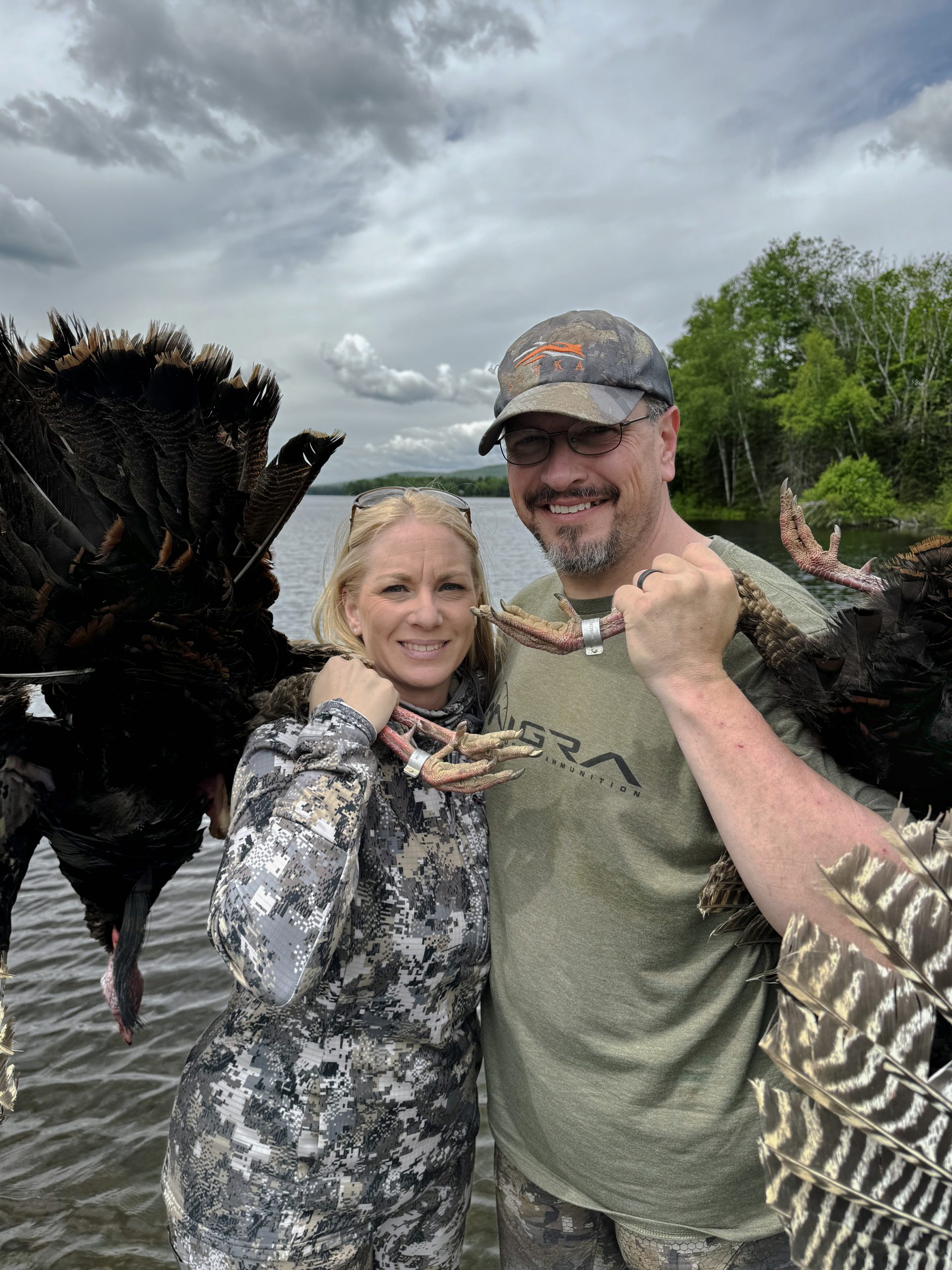 Matt van Cide and his wife together with harvested turkeys