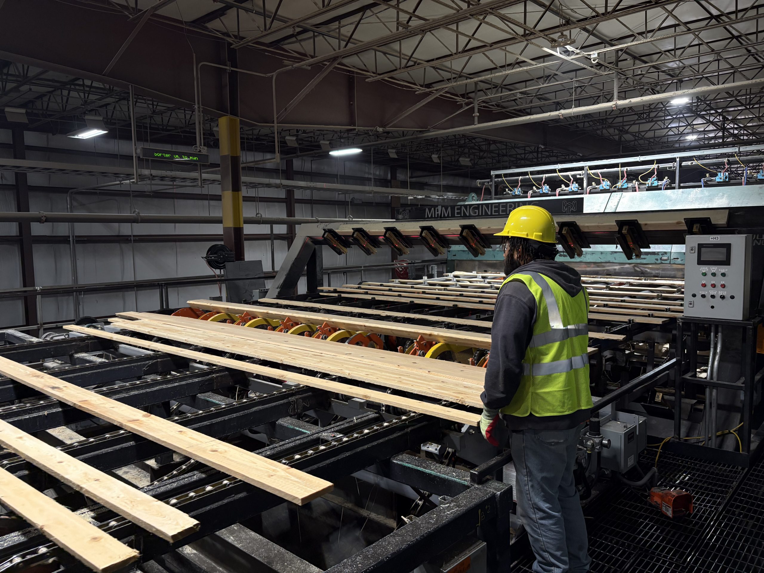 Mill processing wood boards